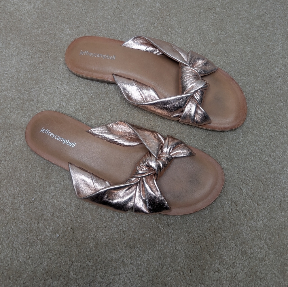 Jeffrey Campbell Knot Leather Metallic Rose Gold Sandals